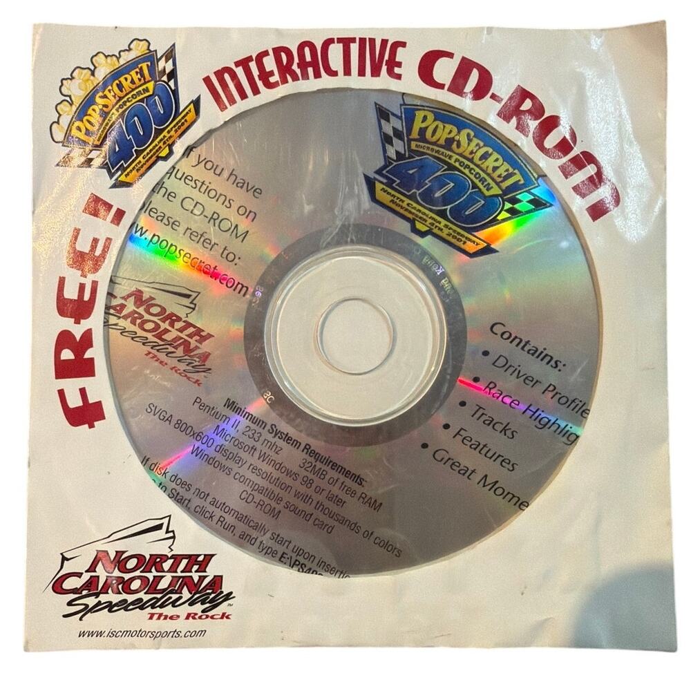 Pop Secret Interactive CD-ROM NASCAR Rockingham Pop Secret 400 TNT Win98+
